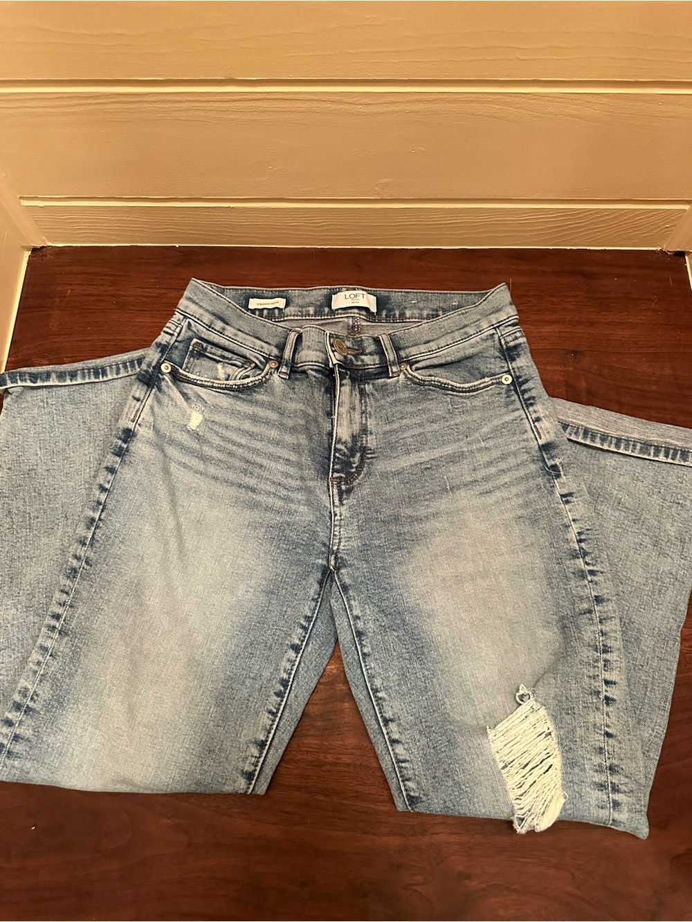 LOFT Light Blue Boyfriend Jeans with Distressed Detail